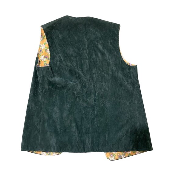 Vintage 70s Reversible Forest Green Yellow Paisley Mod Groovy Boho Vest - Picture 3 of 5